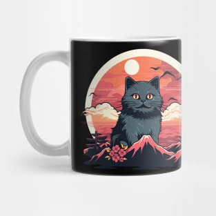 Giant cat sunset background Mug